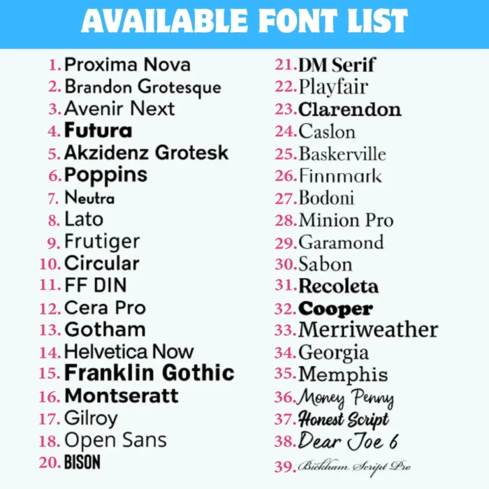 font list